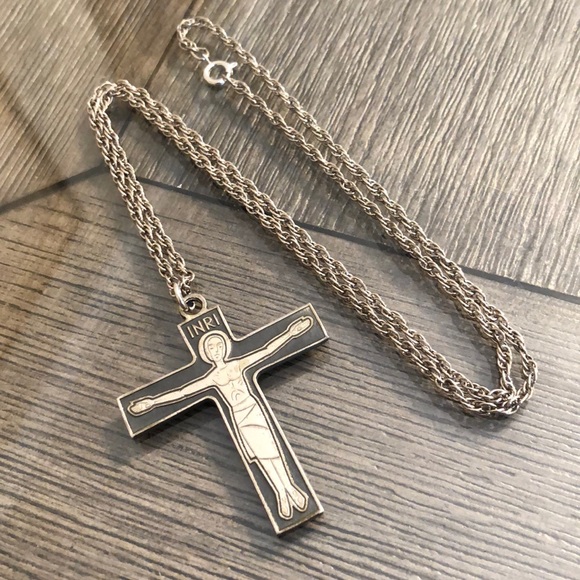 VINTAGE LARGE MODERNIST ANTAYA CROSS “Christ is Counting on You” Necklace - Picture 1 of 12